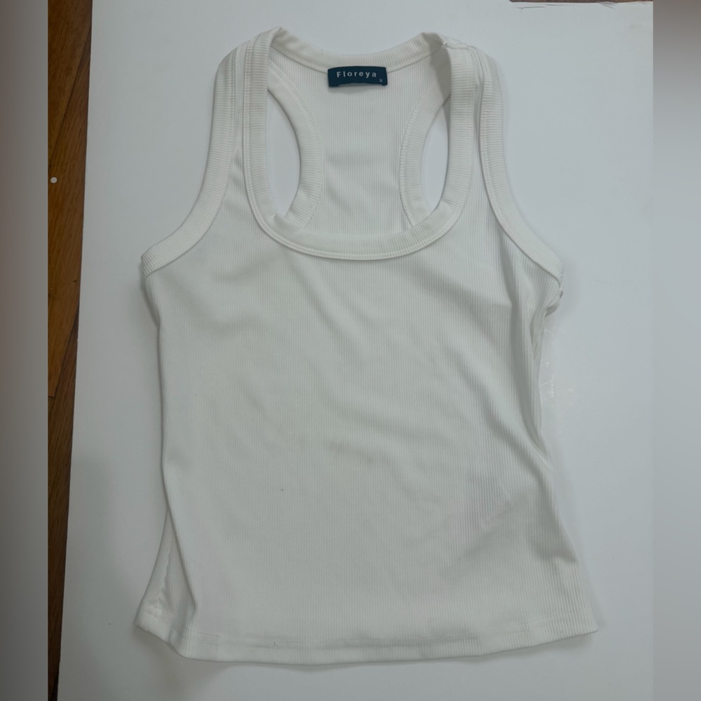 Ribbed White Tank Top by Floreya